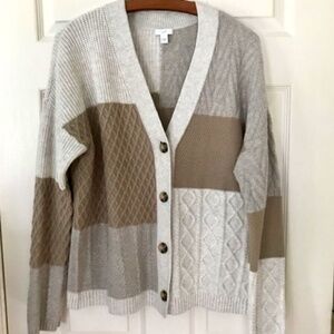 J. Jill Cable Knit Color-block Cardigan Sweater Size M